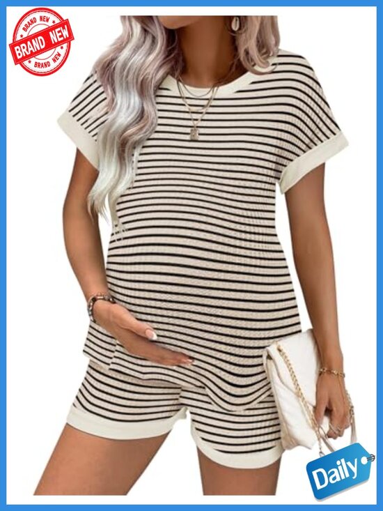 Other - Maternity Pajama Set 2 Piece Waffle Knit Short Sleeve Sleepwear Lounge